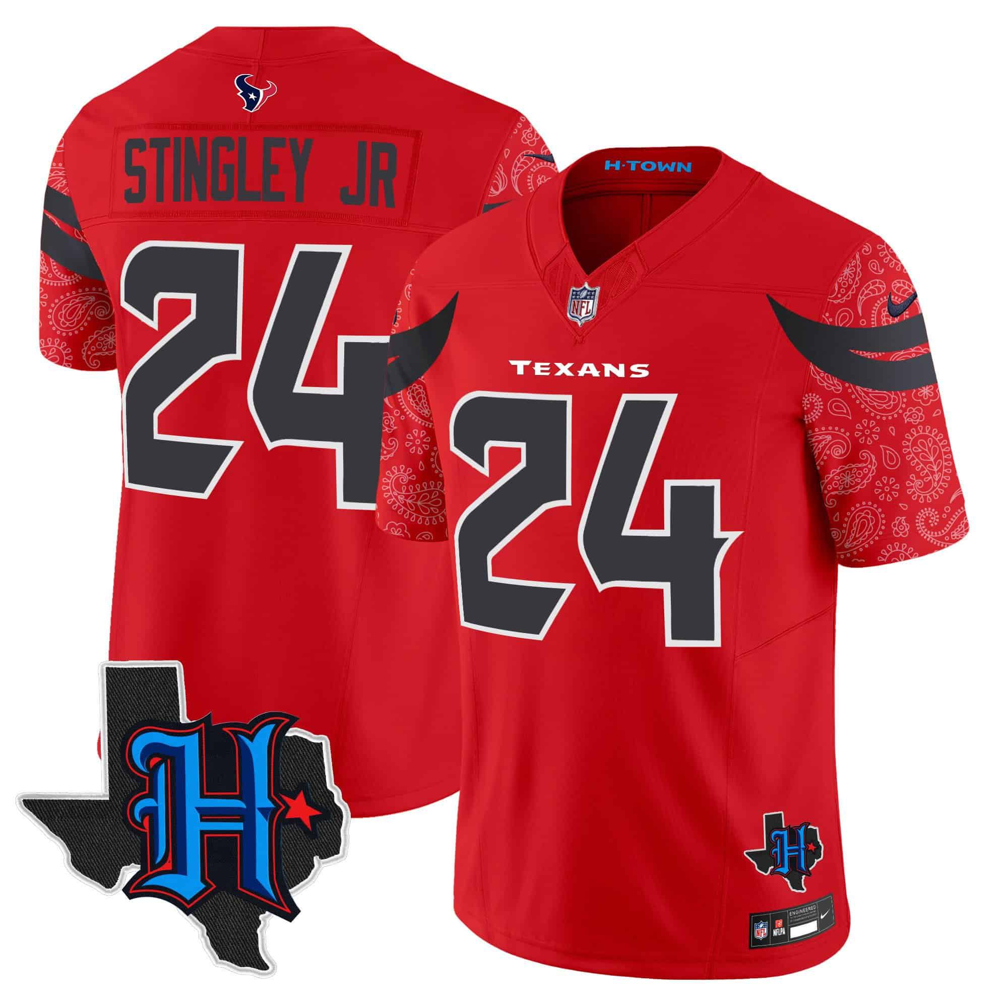 Men Houston Texans #24 Stingley jr Red 2024 Nike Texas Patch Vapor Limited NFL Jersey